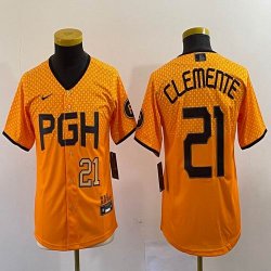 Youth Nike Pittsburgh Pirates #21 Roberto Clemente gold majestic baseball jerseys city version-BD 07