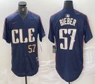 Nike Cleveland Indians #57 Shane Bieber blue majestic baseball jersey -BD 01