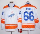 Los Angeles Dodger #66 Yasiel Puig white orange long sleeves baseball jersey