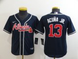 Women Nike Atlanta Braves #13 Ronald Acuna Jr. dark blue majestic baseball jersey