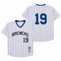 Milwaukee Brewers #19 Robin Yount white with blue stripe throwback majestic Jersey-SG