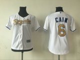 women Kansas Royals #6 Lorenzo Cain white gold baseball jerseys