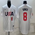 2023 World Cup #8 Trea Turner white USA majestic baseball jerseys 05