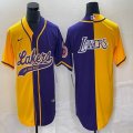 Nike NBA Los Angeles Lakers purple and yellow splits baseball jerseys Joint name-BD 01