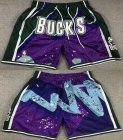 Milwaukee Bucks green purple NBA shorts with pocket-XD