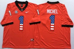 Georgia Bulldogs #1 Sony Michel orange USA Flag College Football Limited Jerseys