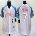 2023 World Cup Mexico #7 Julio Urias white skyblue majestic baseball jerseys 17