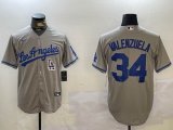 Nike Los Angeles Dodgers #34 Fernando Valenzuela gray majestic baseball Jerseys -BD 01