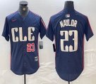 Nike Cleveland Indians #23 Josh Naylor blue majestic baseball jersey -BD 02