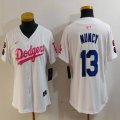 Women Nike Los Angeles Dodgers #13 Max Muncy white pink fashion MLB baseball Jersey-Joint name-BD 02