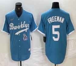 Nike Los Angeles Dodgers #5 Freddie Freeman skyblue throwback MLB baseball Jersey 01