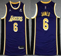 Jordan logo Los Angeles Lakers #6 LeBron James purple basketball jerseys -XD