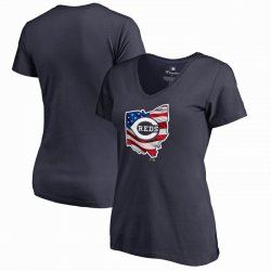 Women\'s Cincinnati Reds Fanatics Branded Navy 2018 Memorial Day Banner State Plus Size V-Neck T-Shirt