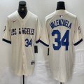 Nike Los Angeles Dodgers #34 Fernando Valenzuela beige fashion majestic baseball Jerseys-BD 02