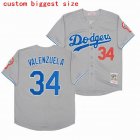 Custom Los Angeles Dodgers 34 Fernando Valenzuela gray throwback mlb jersey-biggest size