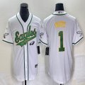 Nike Philadelphia Eagles #1 Jalen Hurts white baseball jerseys Joint name-BD 06