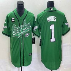 Nike Philadelphia Eagles #1 Jalen Hurts green baseball jerseys Joint name-BD 03