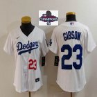 Youth 2024 World Series Champions patch Nike Los Angeles Dodgers #23 Kirk Gibson white majestic baseball jerseys 01