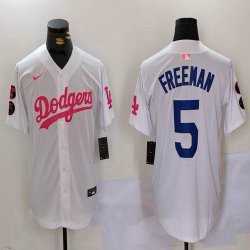 Nike Los Angeles Dodgers #5 Freddie Freeman white pink majestic baseball jerseys Joint Name 02