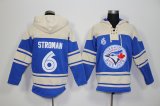 Toronto Blue Jays 6# Marcus Stroman blue beige Majestic baseball Hooded Sweatshirt