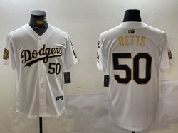 2024 World Series Los Angeles Dodgers #50 Mookie Betts Nike white gold majestic baseball Jersey -BD