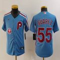 Youth Nike Philadelphia Phillies #55 Ranger Suarez skyblue throwback majestaic baseball jersey 02