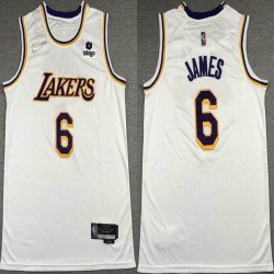 Nike Los Angeles Lakers #6 LeBron James white basketball jerseys 75th-XD