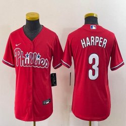 Youth Philadelphia Phillies #3 Bryce Harper red majestic mlb Jersey-BD