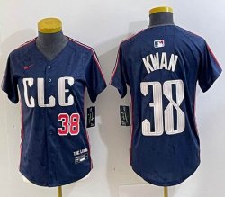 Women Nike Cleveland Indians #38 Kwan blue majestic baseball jersey -BD 01