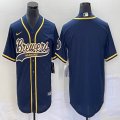 Nike Milwaukee Brewers blank blue majestic baseball jersey Joint name-BD