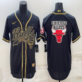 Nike Chicago Bulls blank black baseball jerseys Joint name-BD