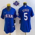 Women 2023 Champions Nike Texas Rangers #5 Seager blue majestic baseball jerseys