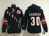 Women New Jersey Devils #30 Martin Brodeur black Ice Hockey Hooded Sweatshirt