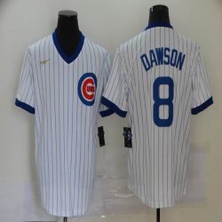 Nike Chicago Cubs #8 Andre Dawson white blue stripes throwback MLB baseball Jersey-BD