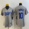 Women Los Angeles Dodgers #10 Justin Turner gray majestic baseball jersey 01