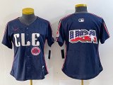 Women Nike Cleveland Indians blank blue majestic baseball jersey-BD 09