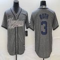 Nike New York Yankees #3 Babe Ruth Hemp grey majestic baseball Jersey Joint name 01