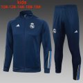 2023-2024 Real Madrid club blue kid soccer jacket with long shorts E726#