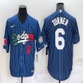 Los Angeles Dodgers #6 Justin Turner blue throwback majestic baseball Jerseys-BD 02