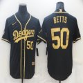 Customized Los Angeles Dodgers #50 Mookie Betts black gold fashion majestic baseball Jersey-BD