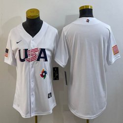 Women 2023 World Cup blank white USA majestic baseball jerseys 01