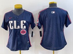 Women Nike Cleveland Indians blank blue majestic baseball jersey-BD 07