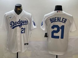 Nike Los Angeles Dodgers #21 Walker Buehler white majestic baseball jersey 01