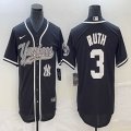 Nike New York Yankees #3 Babe Ruth black majestic baseball Jersey Joint name 02