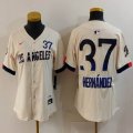 Women Dodgers #37 Enrique Hernandez beige fashion majestic baseball jerseys