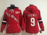 Women Detroit Red Wings Gordie Howe 9# red Ice hockey Hooded Sweatshirt