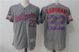 Los Angeles Dodgers #22 Clayton Kershaw gray Flexbase Authentic Collection Jersey Star font