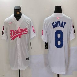 Nike Los Angeles Dodgers #8 Kobe Bryant white pink majestic baseball Jersey Joint name