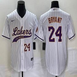 Nike Los Angeless Lakers #24 Kobe Bryant white baseball jerseys Joint name-BD 01