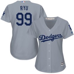 Women Los Angeles Dodgers 99# Hyun-Jin Ryu gray majestic baseball jersey